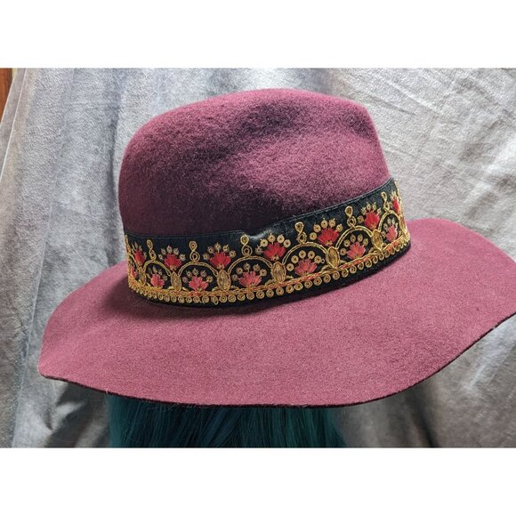Maradji Burgundy Wool Felt Gold Floral Victor Hat main image 7